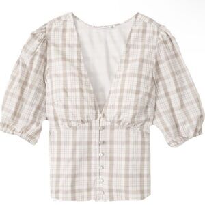 NWT Abercrombie & Fitch Plaid V-Neck Puff Sleeve Top
